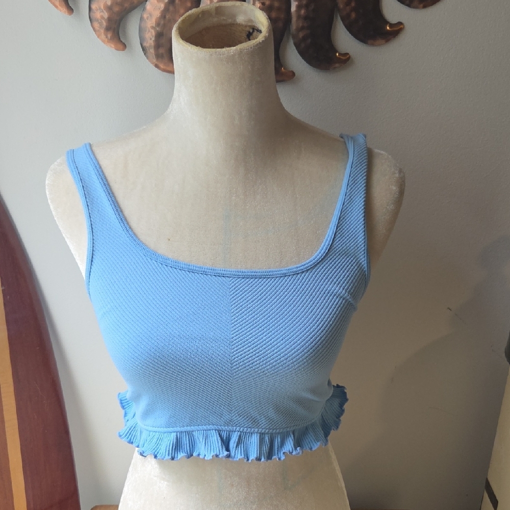 Zara Light Blue Ruffled Crop Top